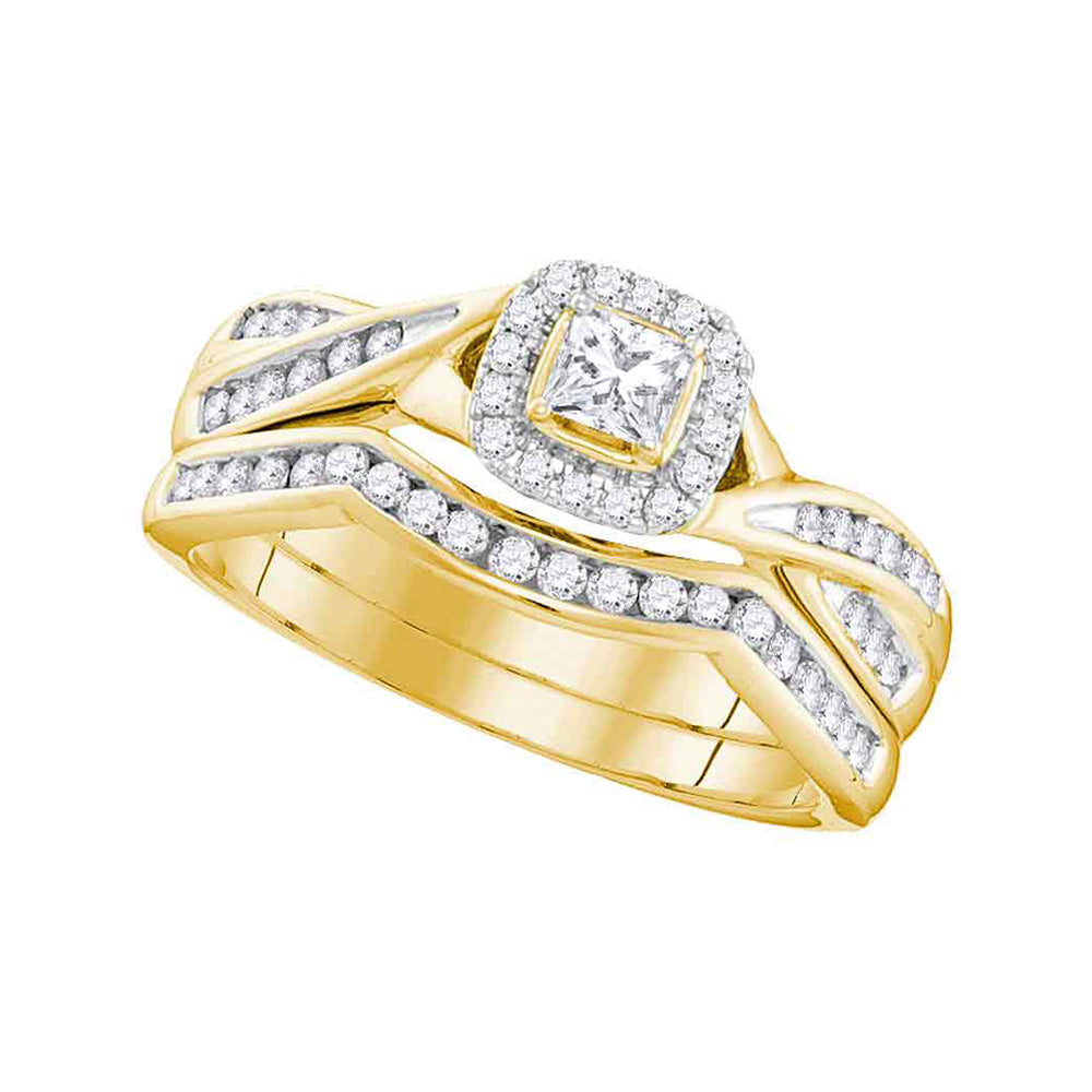 10kt Yellow Gold Princess Diamond Bridal Wedding Ring Band Set 1/2 Cttw