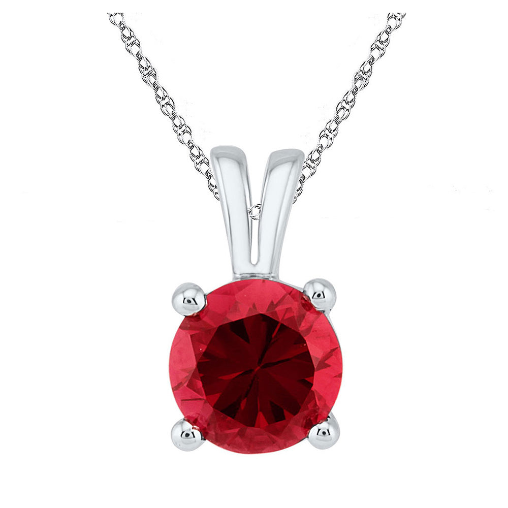 10kt White Gold Womens Round Lab-Created Ruby Solitaire Pendant 1-1/3 Cttw