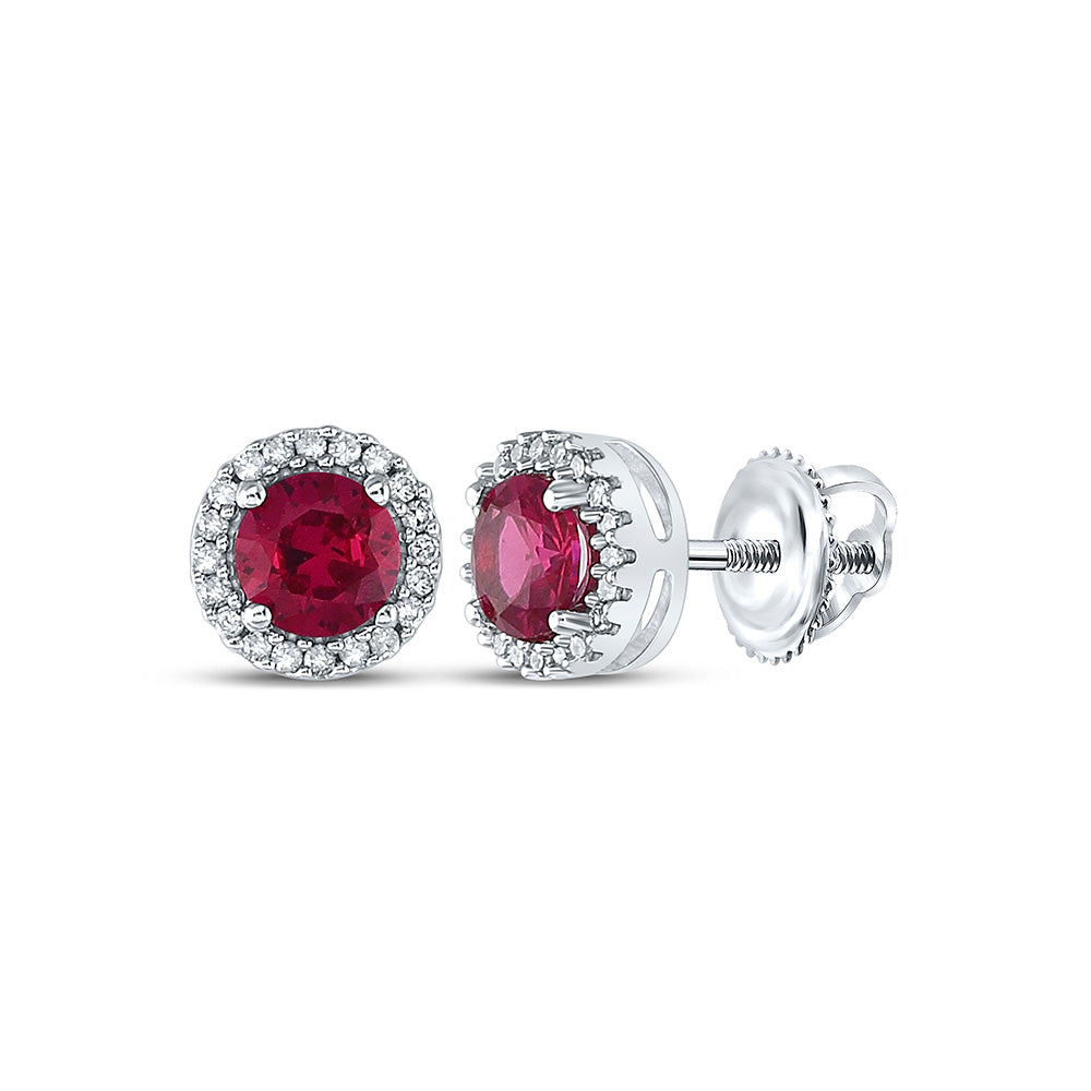 10kt White Gold Womens Round Lab-Created Ruby Diamond Stud Earrings 1-1/3 Cttw