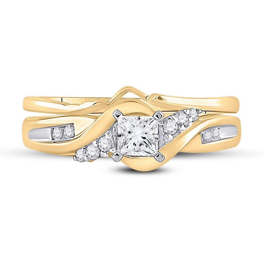 14kt Yellow Gold Princess Diamond Bridal Wedding Ring Band Set 1/2 Cttw