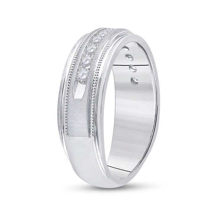 10kt White Gold Mens Round Diamond Wedding Single Row Band Ring 1/2 Cttw