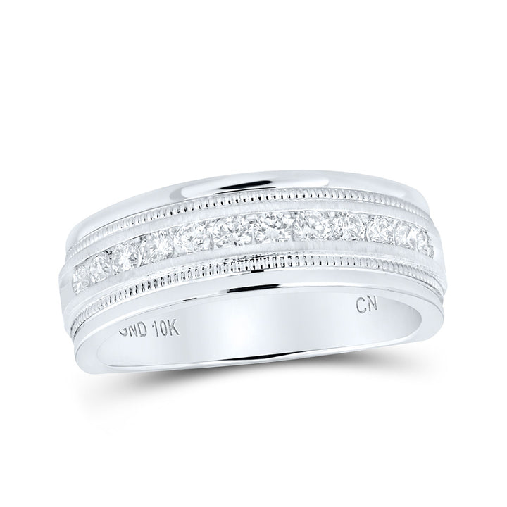 10kt White Gold Mens Round Diamond Wedding Single Row Band Ring 1/2 Cttw