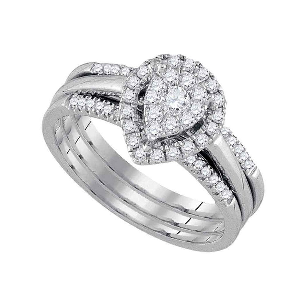 10kt White Gold Round Diamond 3-Piece Bridal Wedding Ring Band Set 1/2 Cttw