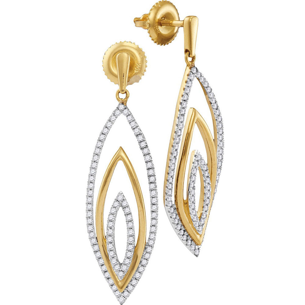 10kt Yellow Gold Womens Round Diamond Marquise Dangle Earrings 1/2 Cttw