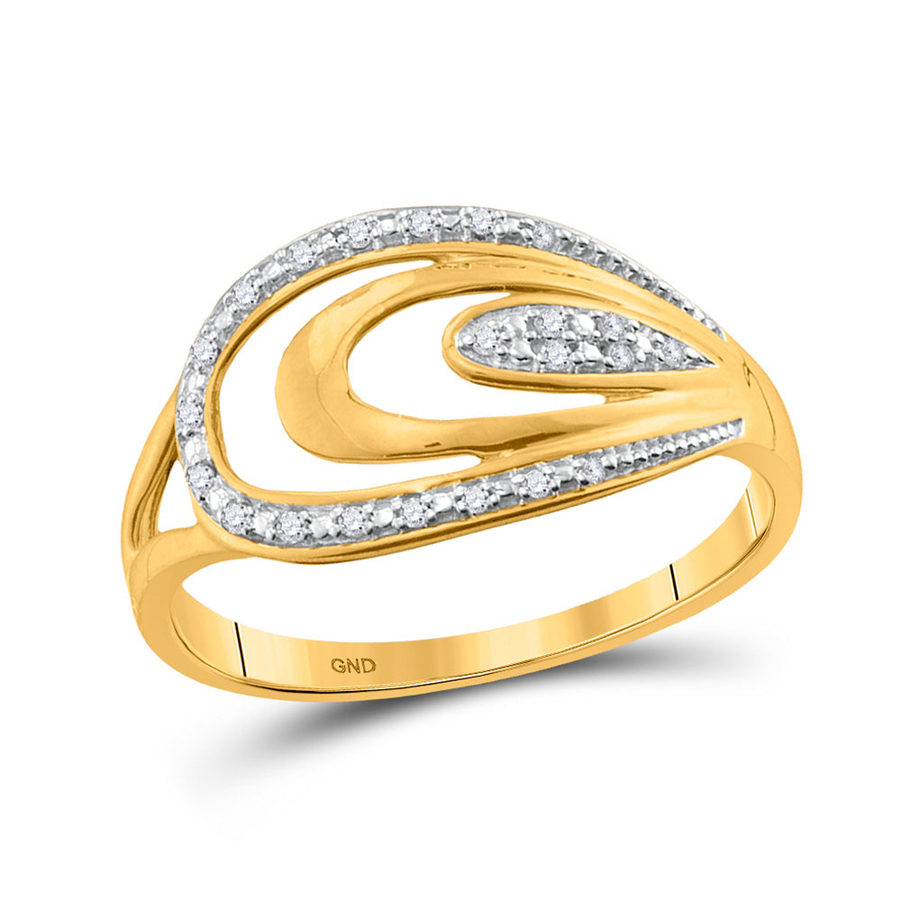 10kt Yellow Gold Womens Round Diamond Oval Fashion Ring 1/20 Cttw