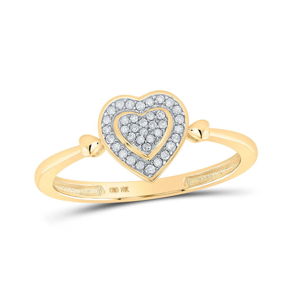 10kt Yellow Gold Womens Round Diamond Heart Cluster Ring 1/10 Cttw