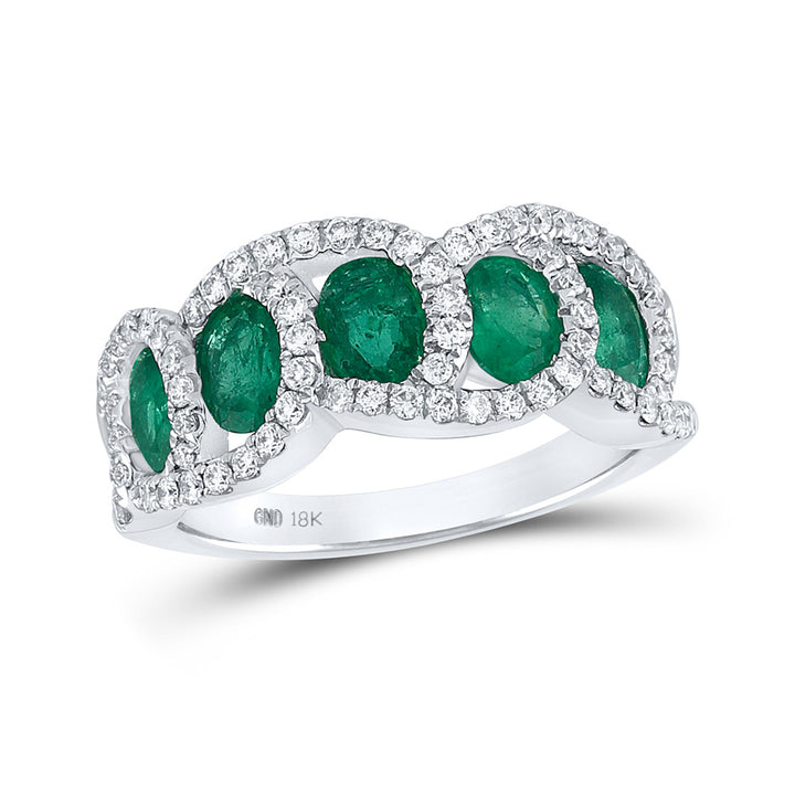 18kt White Gold Womens Oval Emerald Diamond Band Ring 2-1/2 Cttw