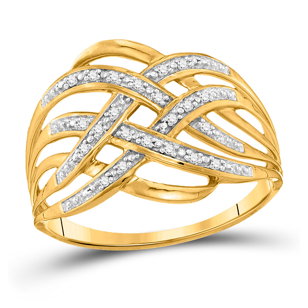 10kt Yellow Gold Womens Round Diamond Woven Fashion Band Ring 1/20 Cttw