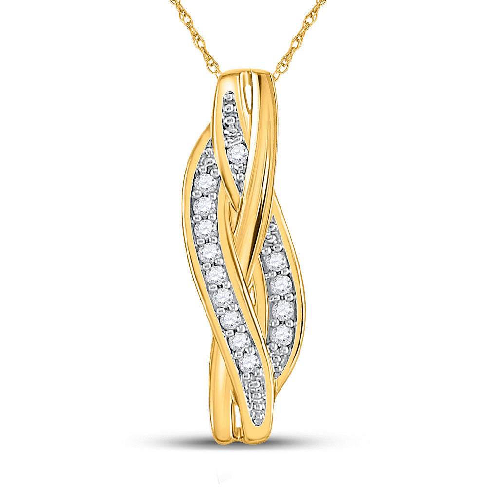 10kt Yellow Gold Womens Round Diamond Vertical Woven Strand Pendant 1/20 Cttw