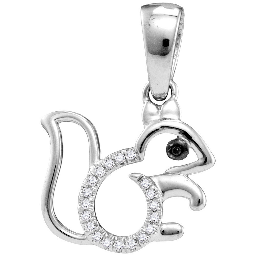 10kt White Gold Womens Round Diamond Squirrel Critter Pendant 1/20 Cttw