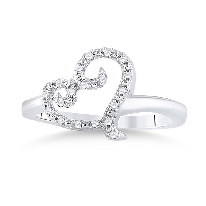 Sterling Silver Womens Round Diamond Heart Ring 1/12 Cttw