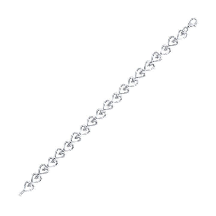 Sterling Silver Womens Round Diamond Heart Link Bracelet 1/10 Cttw