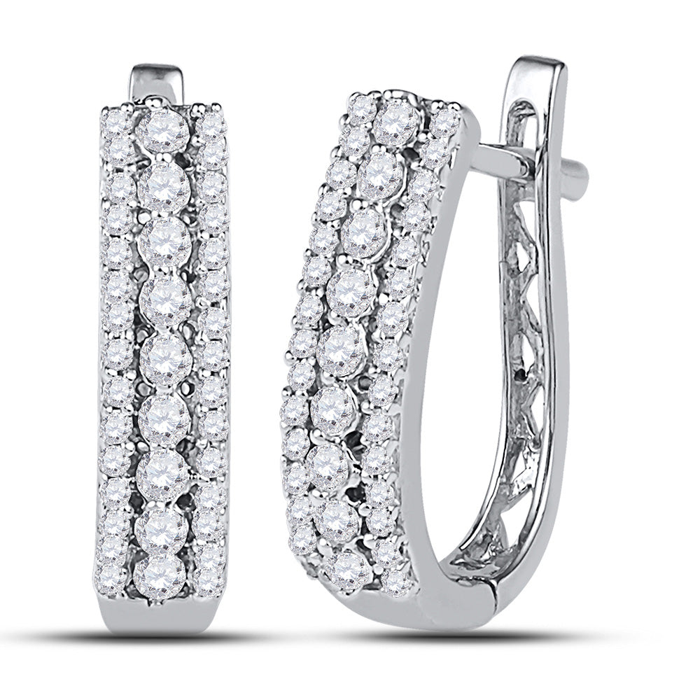 10kt White Gold Womens Round Diamond Triple Row Hoop Earrings 3/8 Cttw