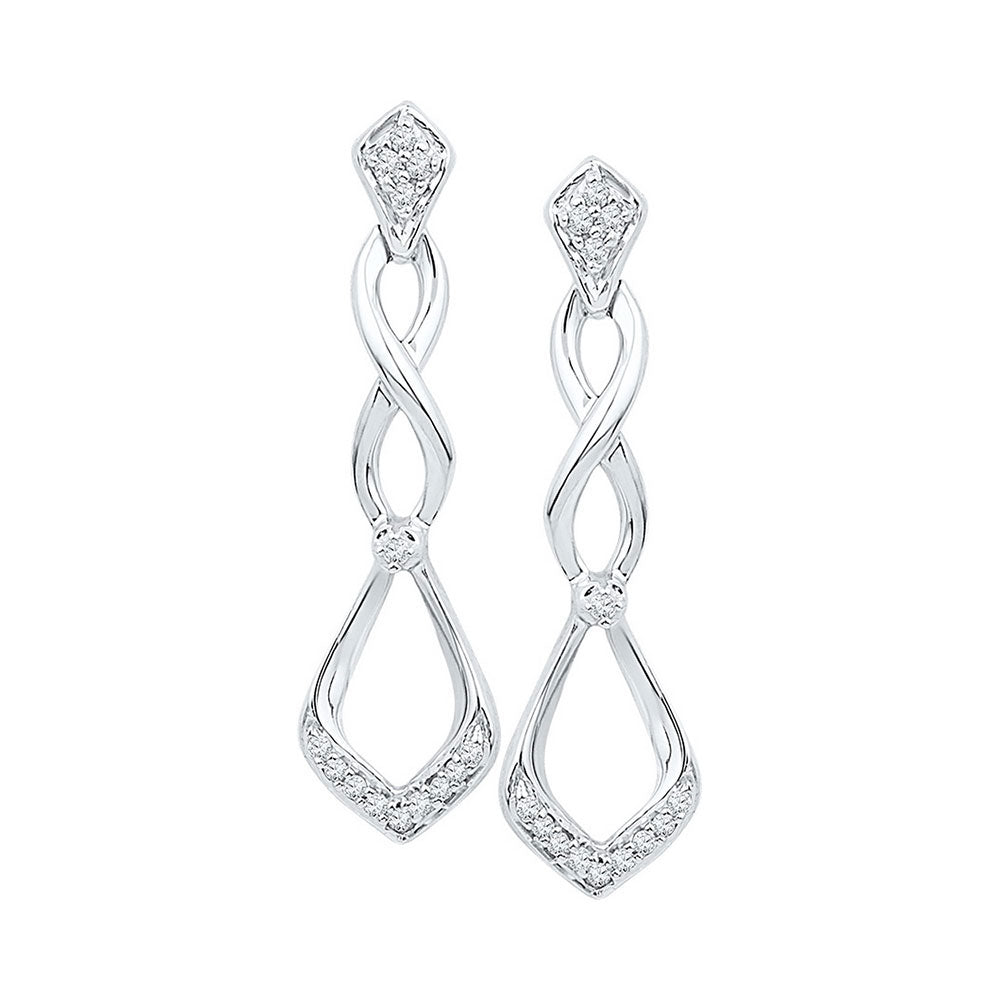 10kt White Gold Womens Round Diamond Fashion Earrings 1/10 Cttw