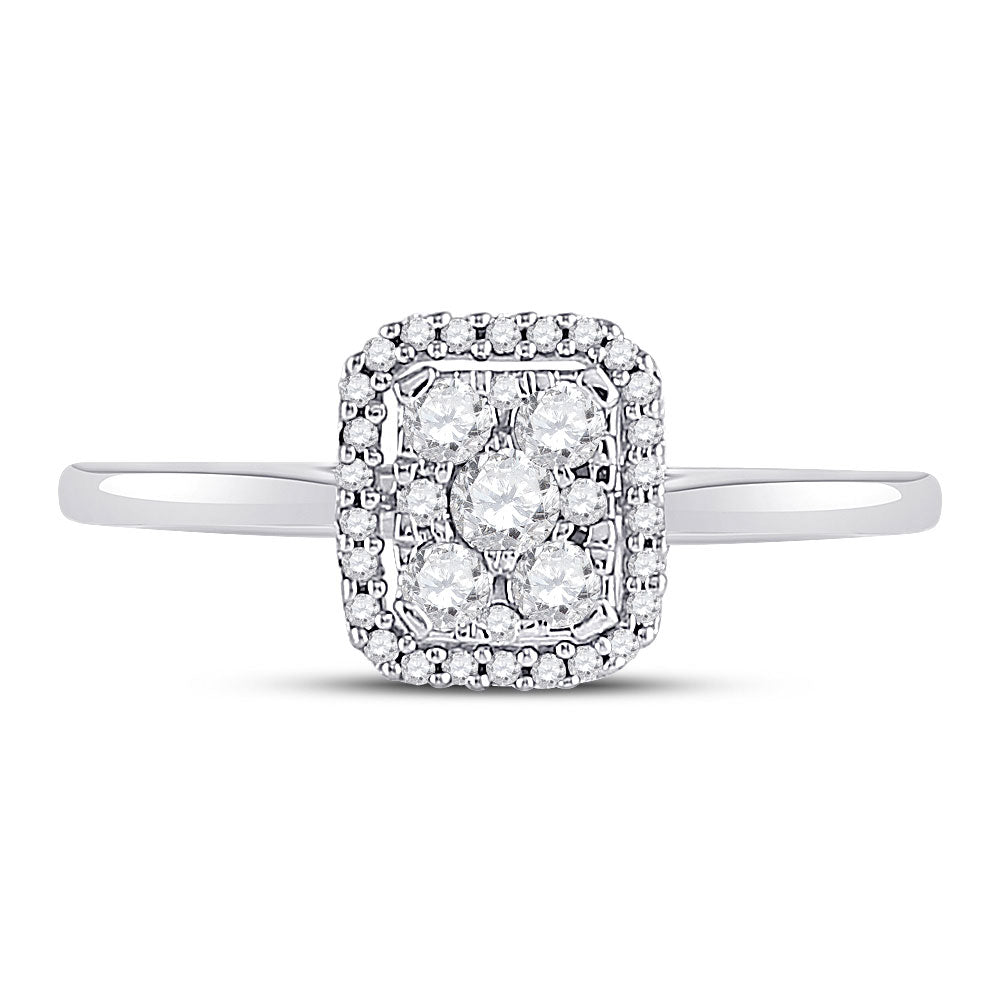 10kt White Gold Womens Round Diamond Square Cluster Ring 1/3 Cttw