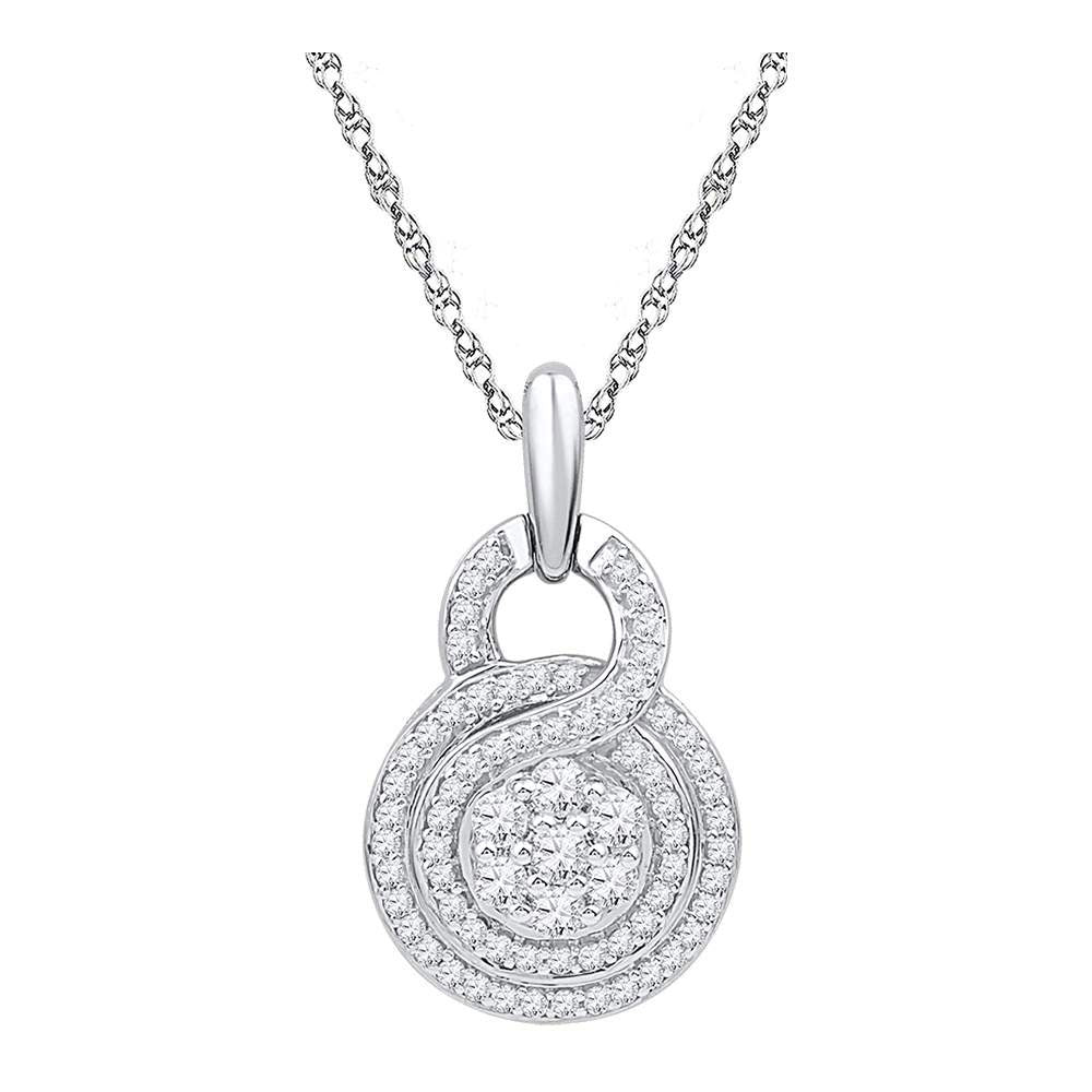 10kt White Gold Womens Round Diamond Circle Flower Cluster Pendant 1/2 Cttw