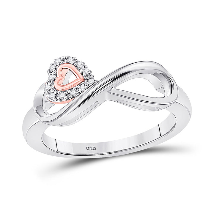 10kt White Gold Womens Round Diamond Rose-tone Heart Infinity Ring 1/20 Cttw