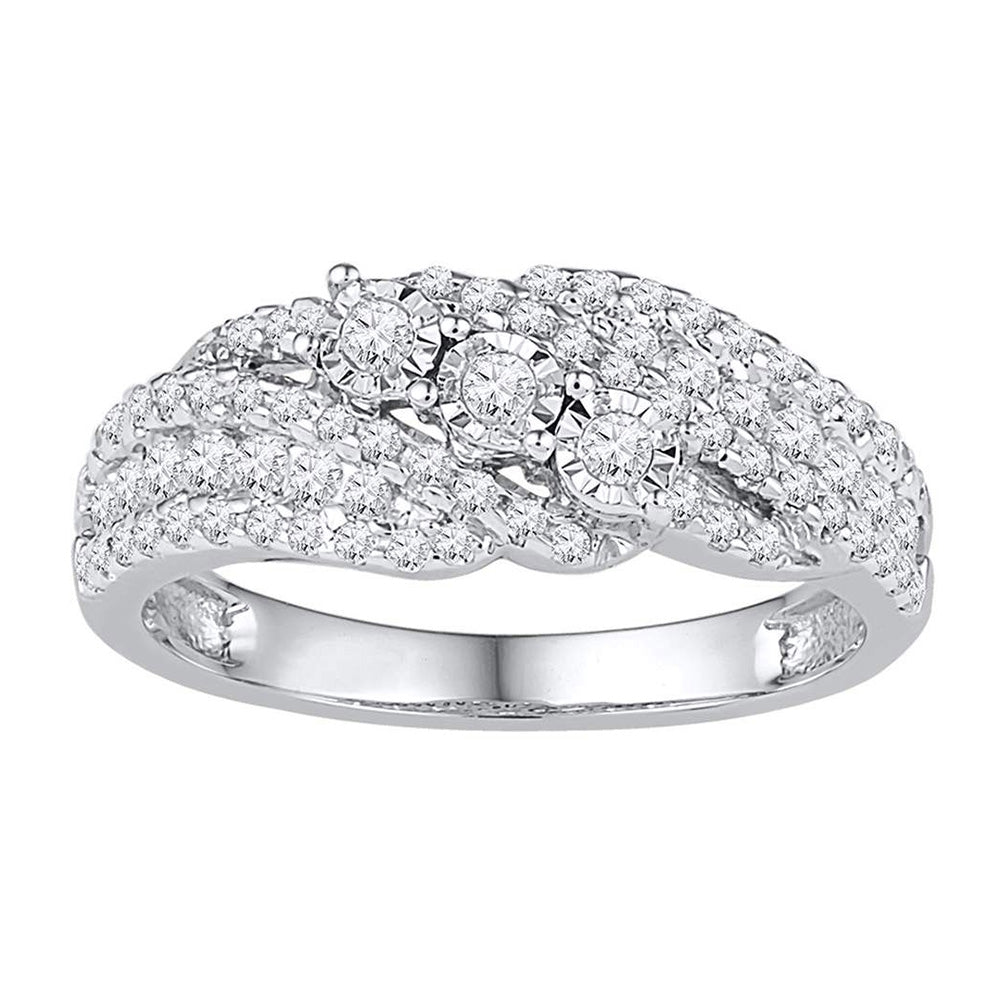 10kt White Gold Womens Round Diamond 3-stone Band Ring 1/2 Cttw