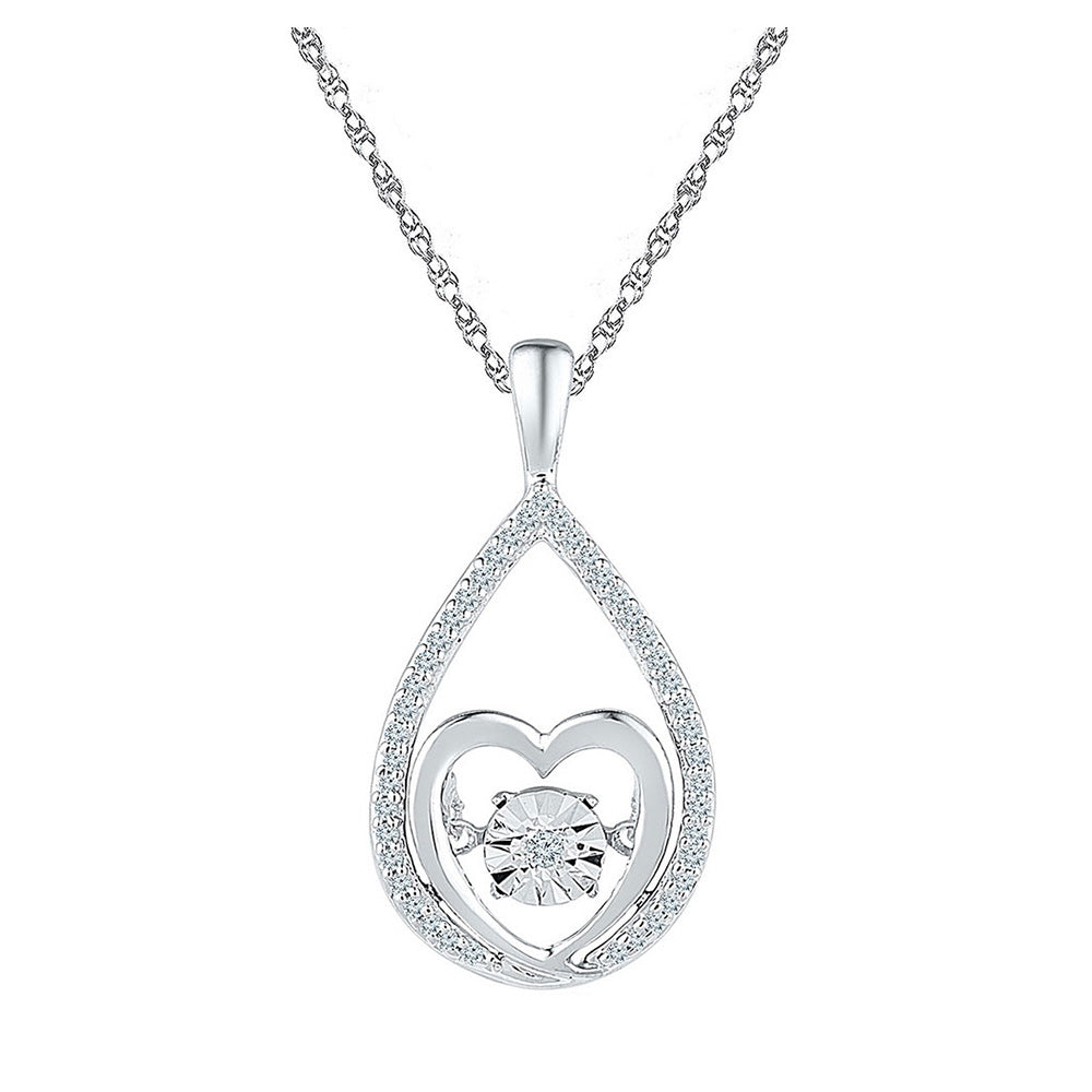 Sterling Silver Womens Round Diamond Moving Twinkle Heart Pendant 1/8 Cttw