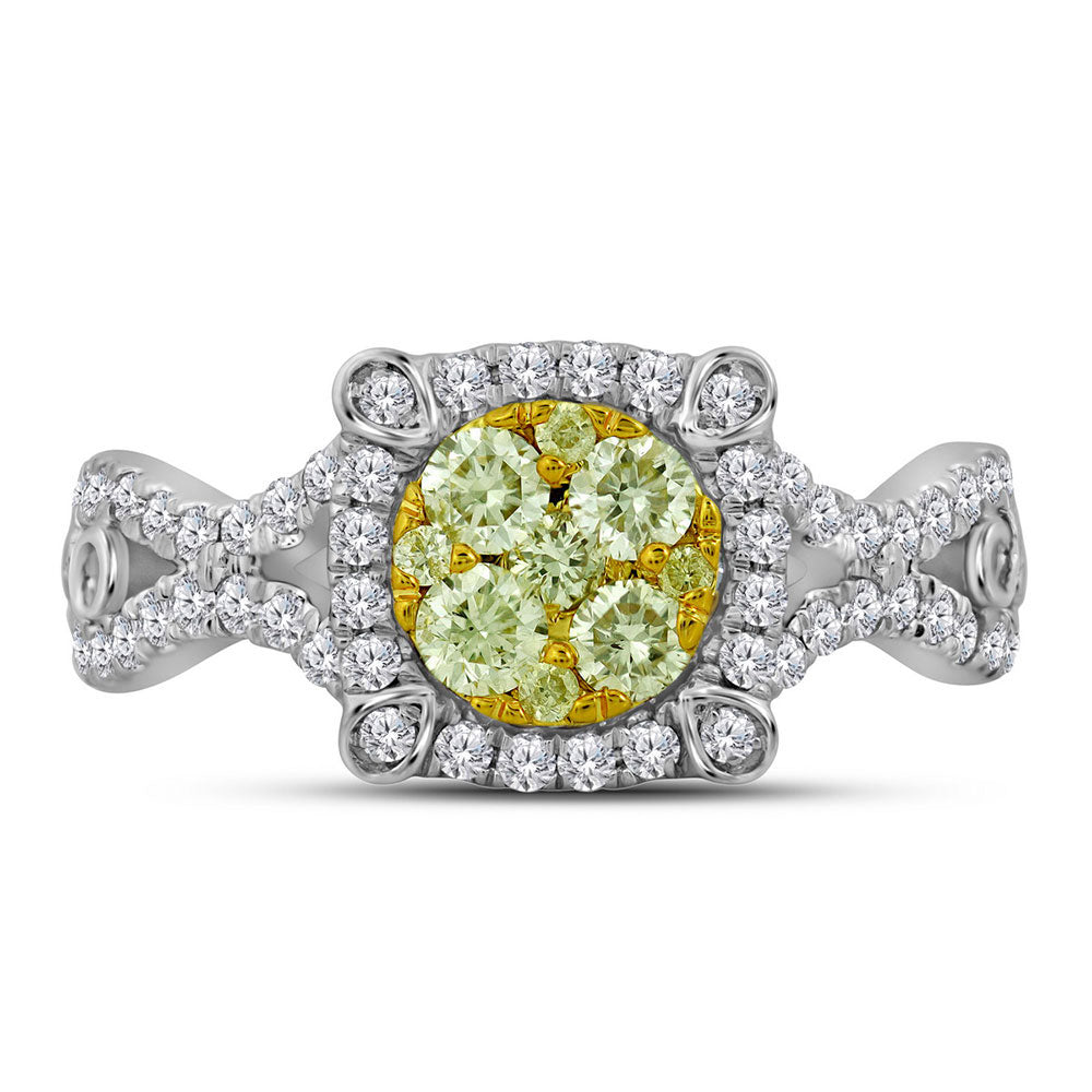 14kt White Gold Womens Round Yellow Diamond Cluster Ring 7/8 Cttw