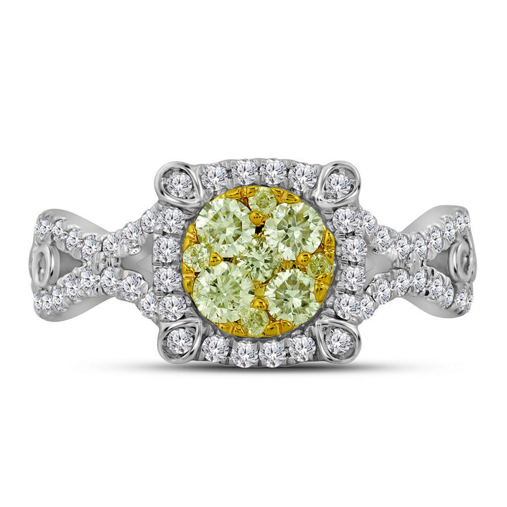 14kt White Gold Womens Round Yellow Diamond Cluster Ring 7/8 Cttw