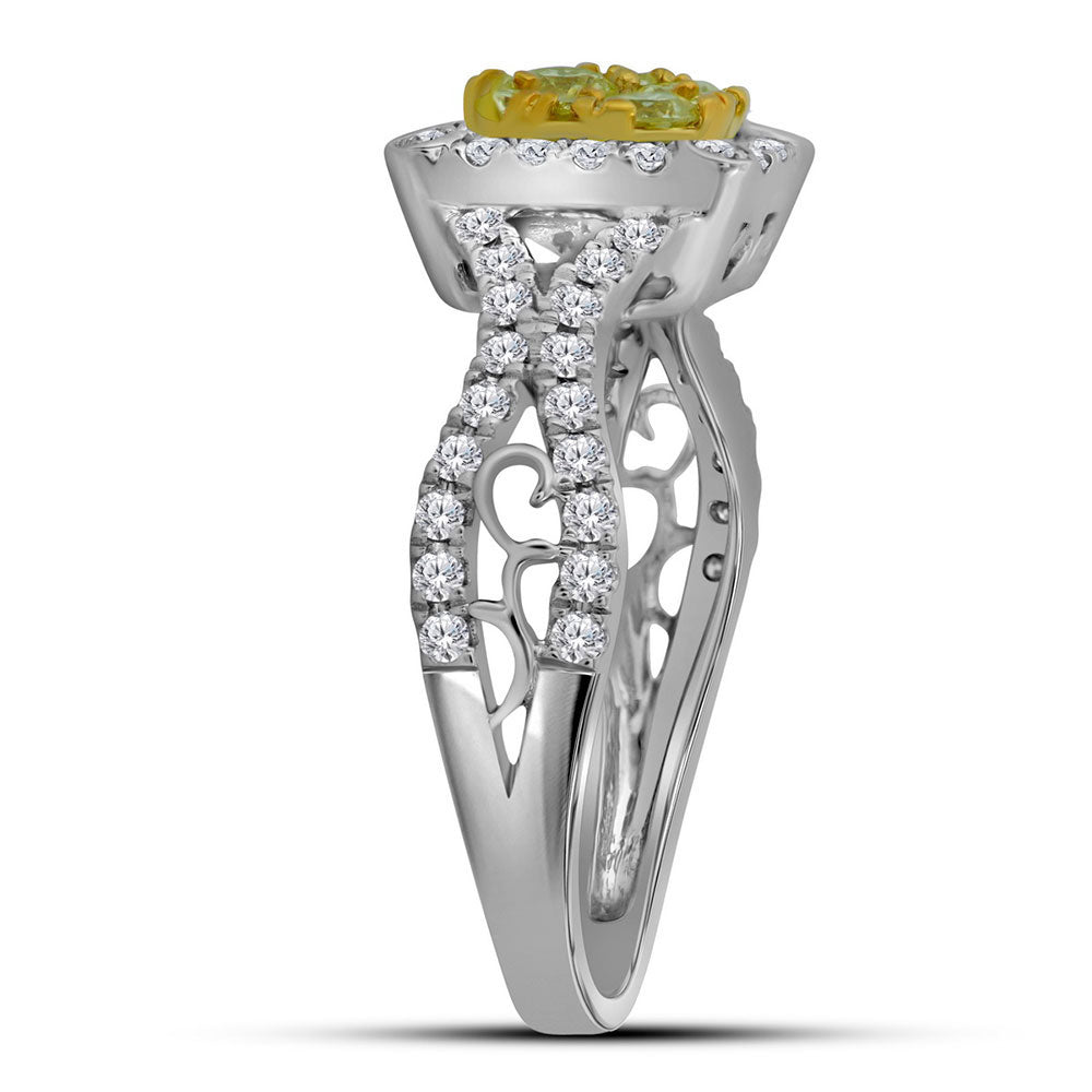 14kt White Gold Womens Round Yellow Diamond Cluster Ring 7/8 Cttw