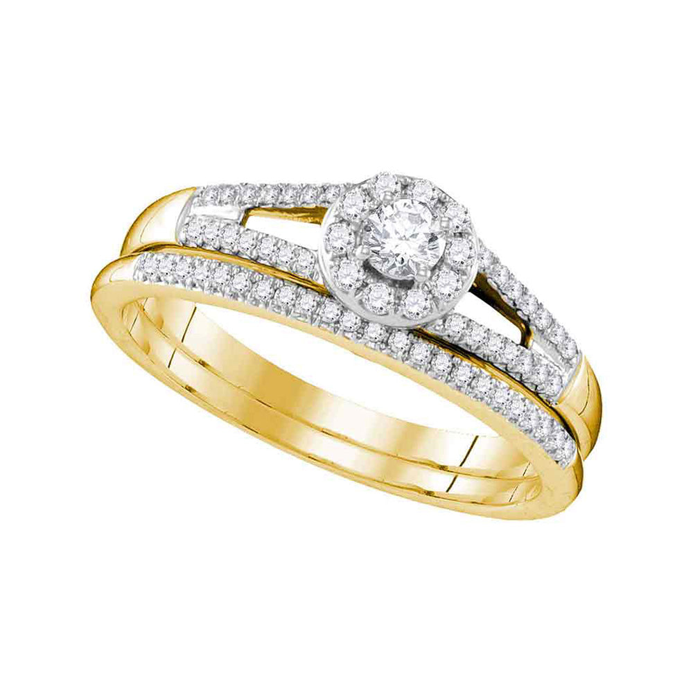 10kt Yellow Gold Round Diamond Bridal Wedding Ring Band Set 1/3 Cttw