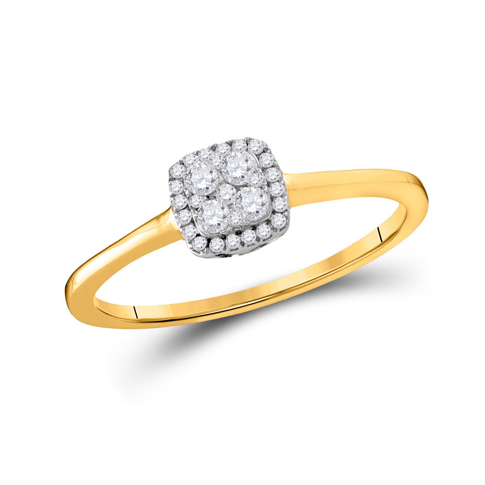 10kt Yellow Gold Womens Round Diamond Square Cluster Ring 1/5 Cttw