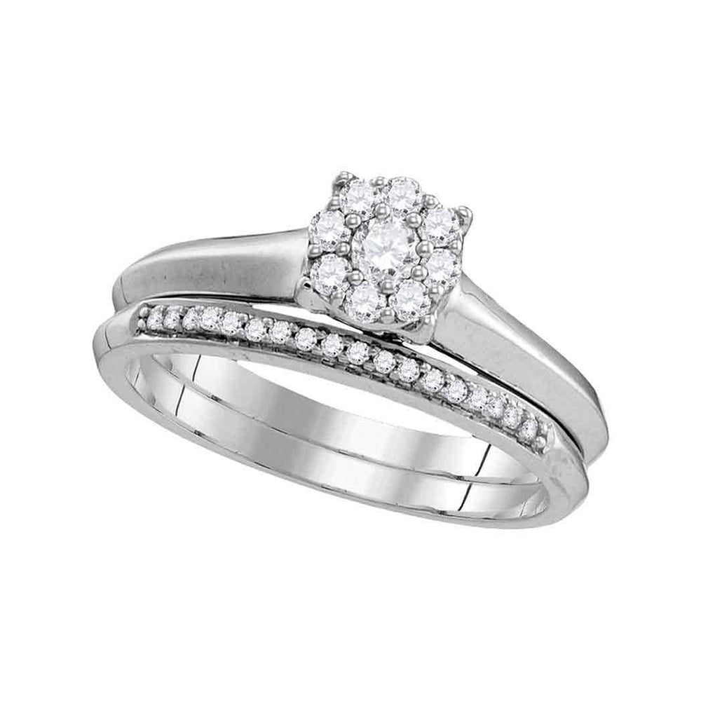 10k White Gold Round Diamond Bridal Wedding Ring Band Set 1/3 Cttw