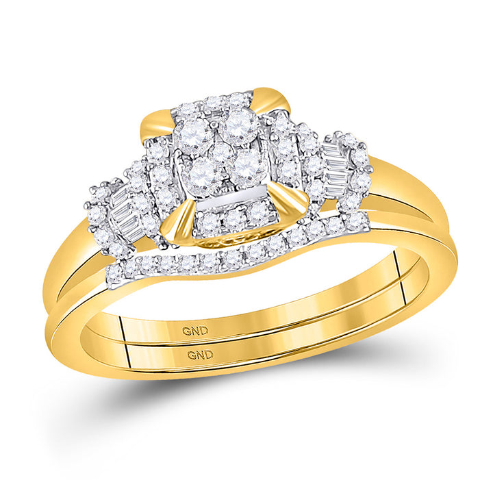 10kt Yellow Gold Round Diamond Square Bridal Wedding Ring Band Set 3/8 Cttw