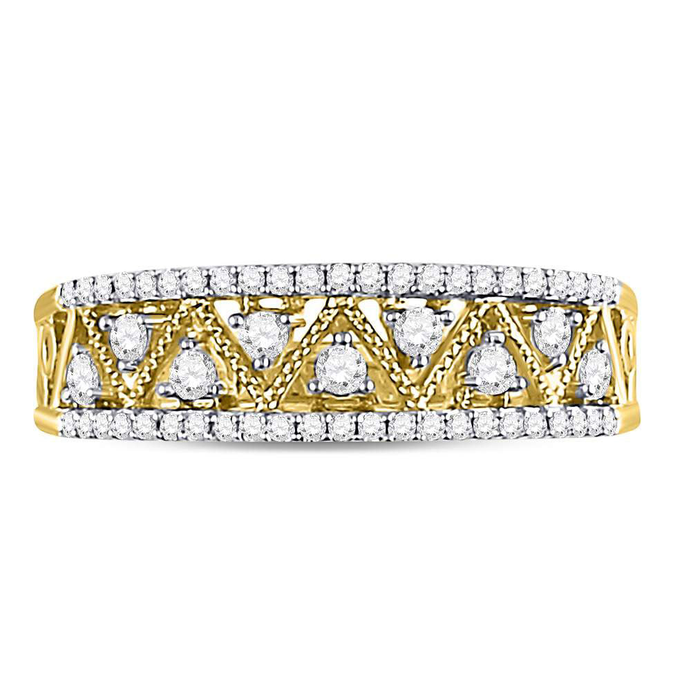 10kt Yellow Gold Womens Round Diamond Zigzag Band Ring 1/3 Cttw