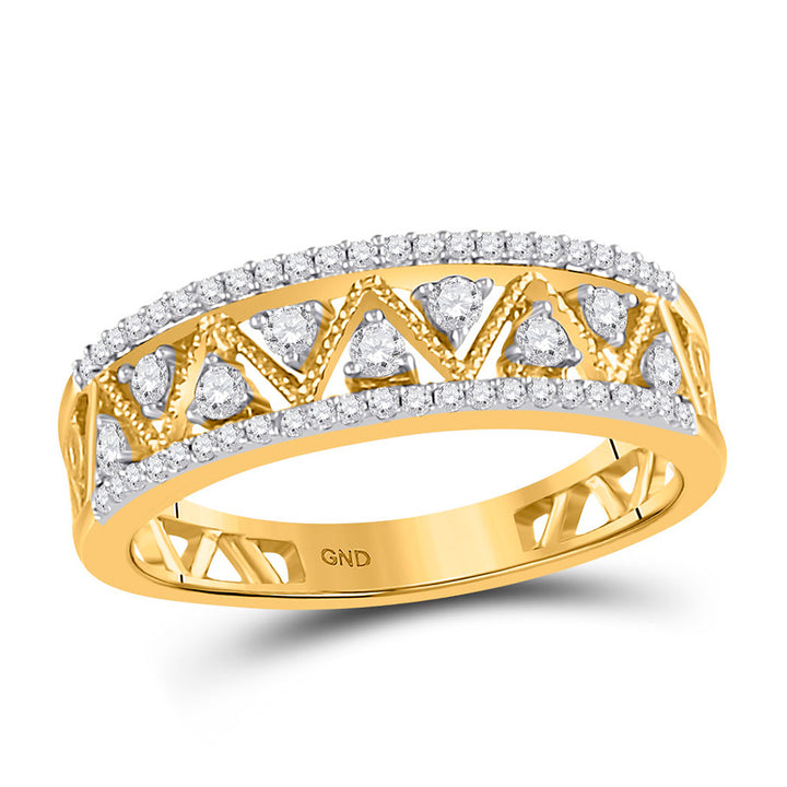 10kt Yellow Gold Womens Round Diamond Zigzag Band Ring 1/3 Cttw