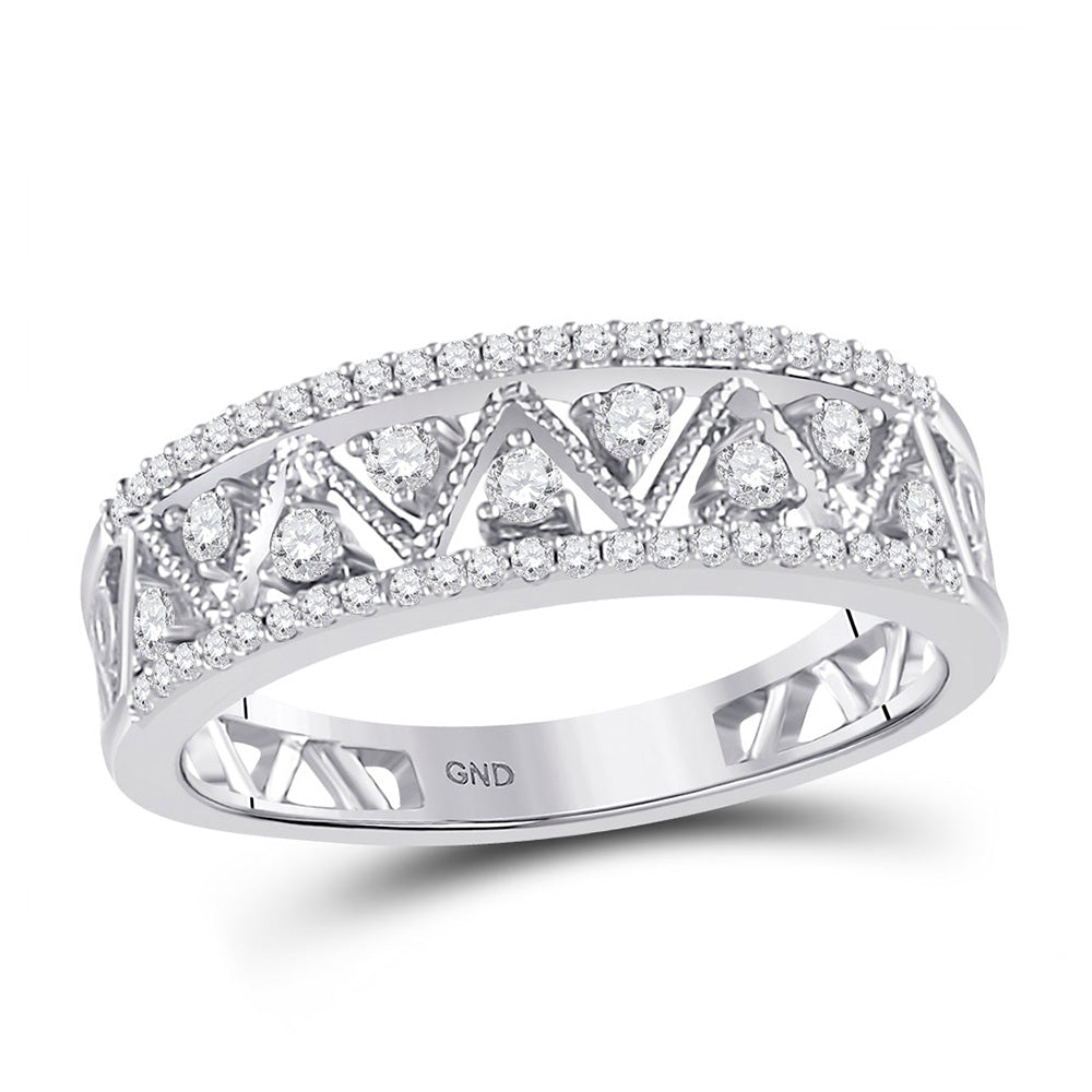 10kt White Gold Womens Round Diamond Geometric Band Ring 1/3 Cttw