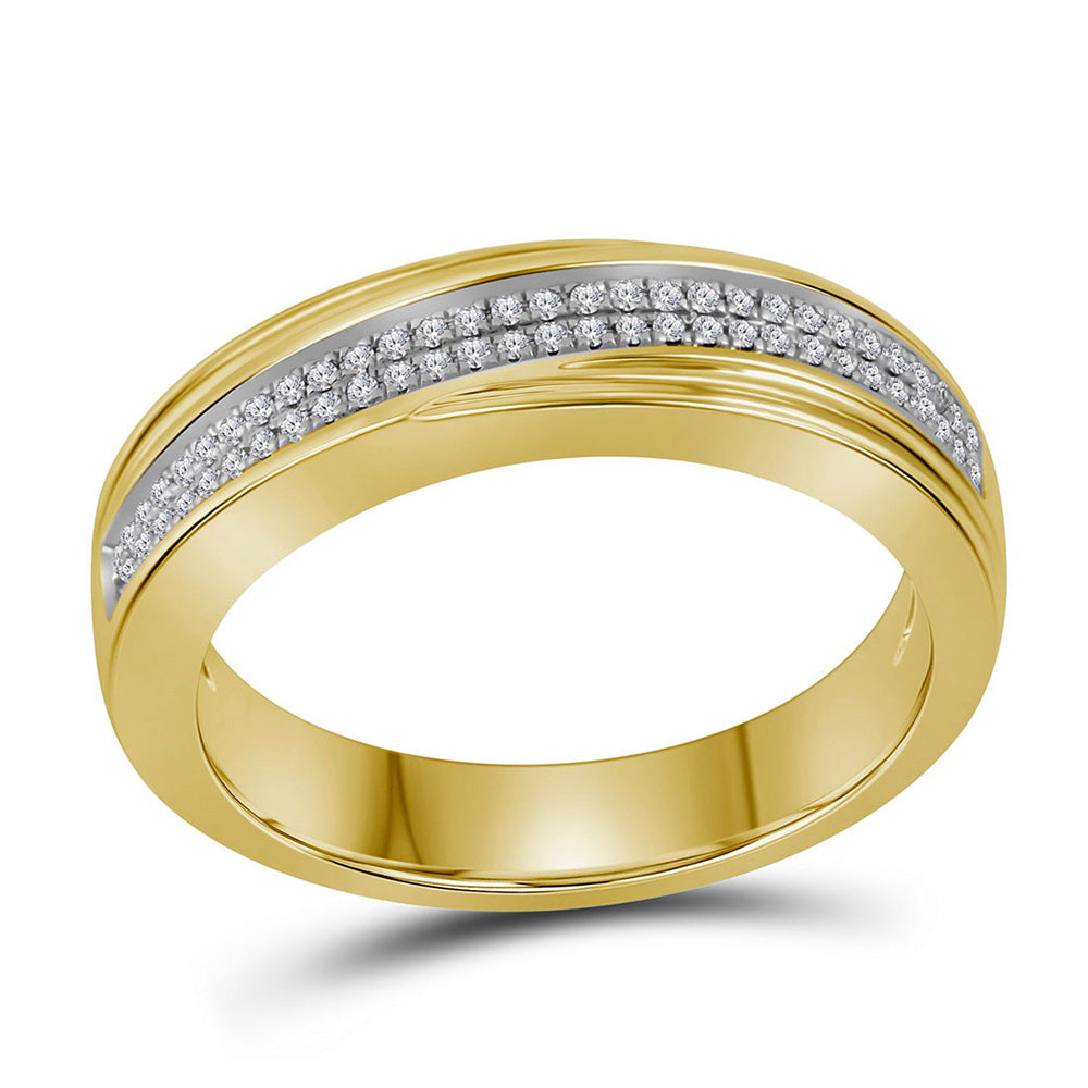 10kt Yellow Gold Mens Round Diamond Double Row Crossover Wedding Band 1/5 Cttw