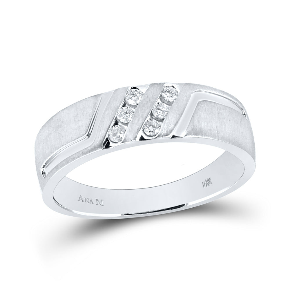 14k White Gold Mens Round Diamond Wedding Anniversary Band Ring 1/6 Cttw