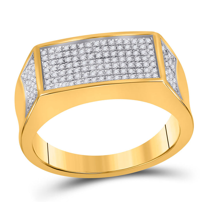 10kt Yellow Gold Mens Round Diamond Rectangle Cluster Band Ring 1/3 Cttw