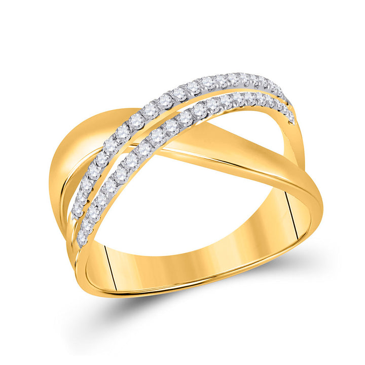 10kt Yellow Gold Womens Round Diamond Crossover Band Ring 3/8 Cttw