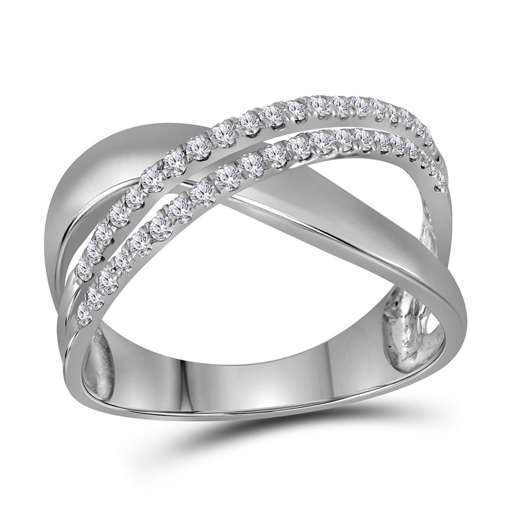 10kt White Gold Womens Round Diamond Crossover Band Ring 3/8 Cttw