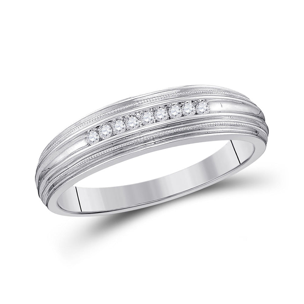 10kt White Gold Mens Round Diamond Ridged Edges Wedding Anniversary Band Ring 1/10 Cttw