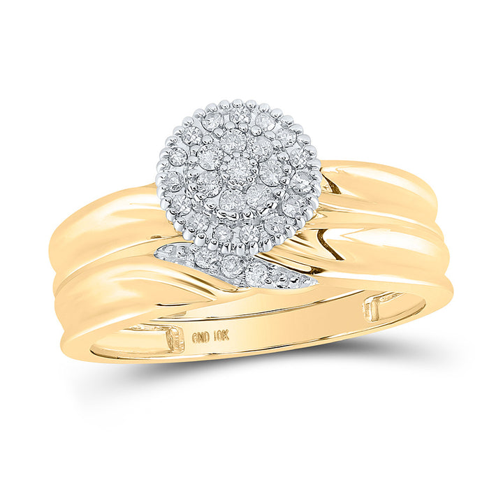 10k Yellow Gold Diamond His Hers Matching Trio Wedding Engagement Bridal Ring Set 1/4 Cttw