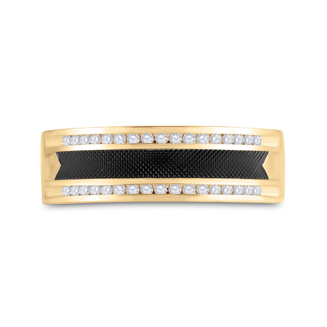 14kt Yellow Gold Mens Round Diamond Wedding Black-tone Band Ring 1/4 Cttw