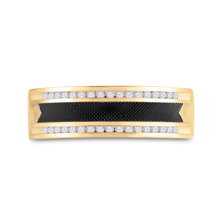 14kt Yellow Gold Mens Round Diamond Wedding Black-tone Band Ring 1/4 Cttw