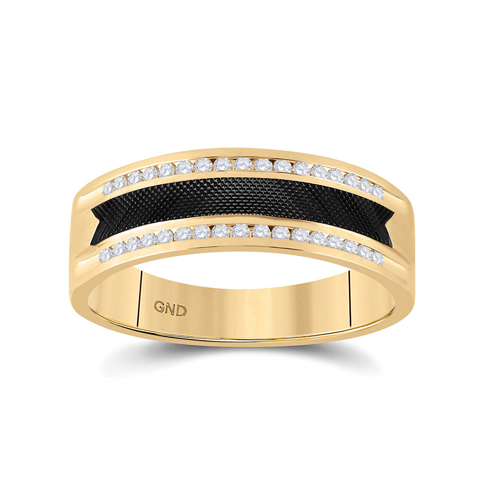 14kt Yellow Gold Mens Round Diamond Wedding Black-tone Band Ring 1/4 Cttw