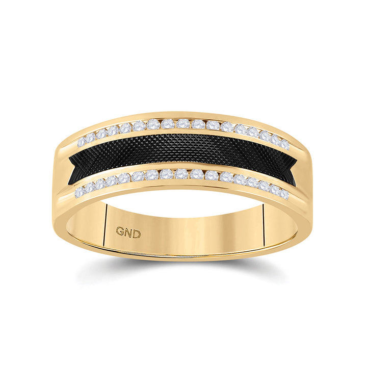 14kt Yellow Gold Mens Round Diamond Wedding Black-tone Band Ring 1/4 Cttw