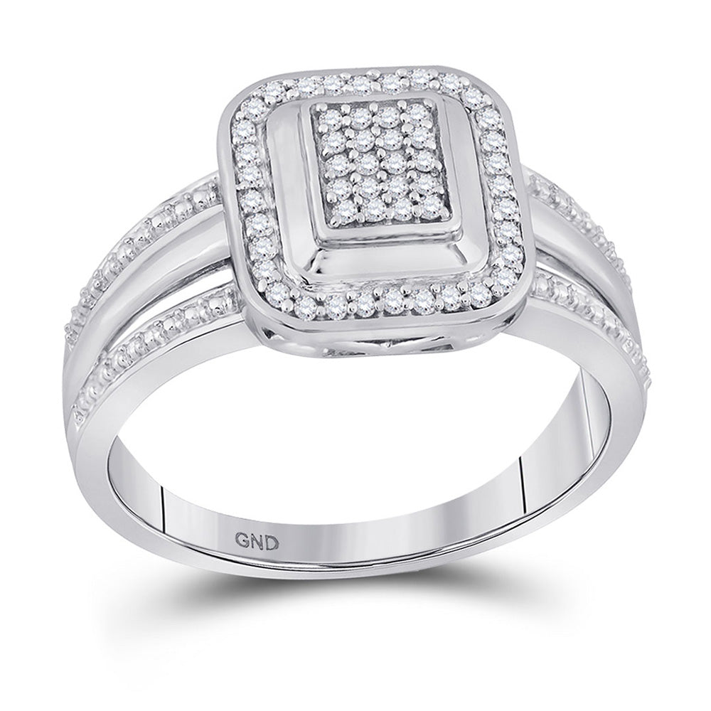 10kt White Gold Womens Round Diamond Square Cluster Ring 1/6 Cttw