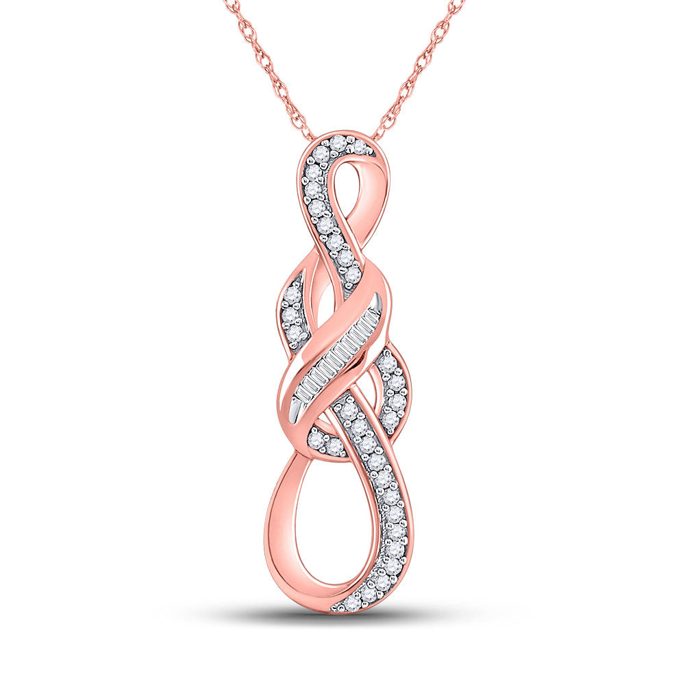 10kt Rose Gold Womens Round Diamond Knot Fashion Pendant 1/6 Cttw