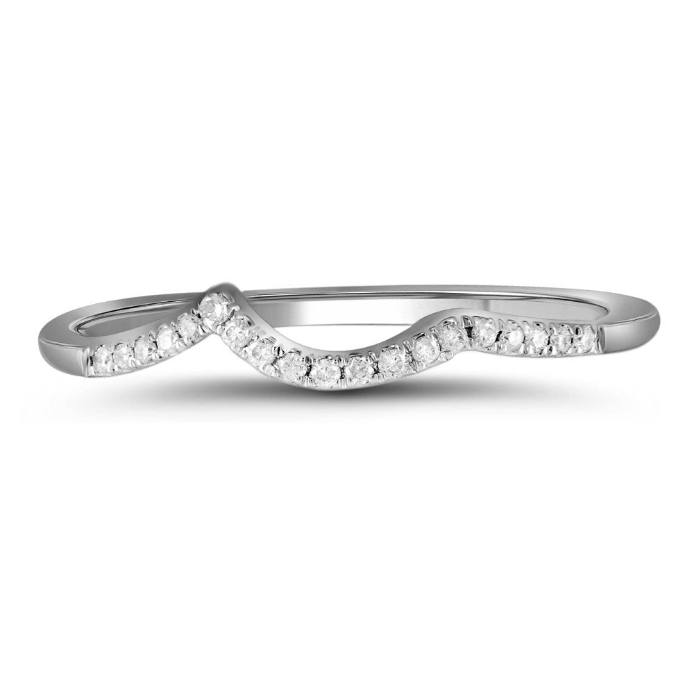 14kt White Gold Womens Round Diamond Wedding Contoured Band 1/20 Cttw