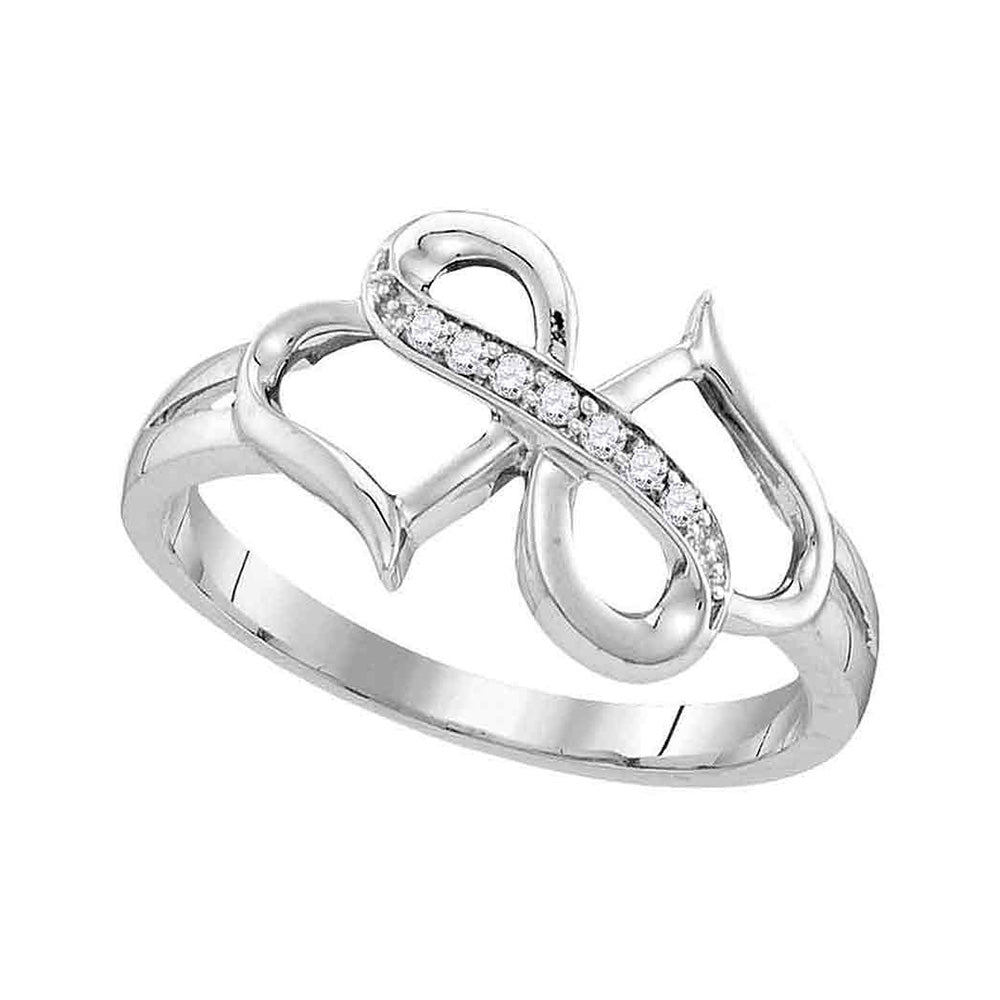 10kt White Gold Womens Round Diamond Double Heart Infinity Ring 1/20 Cttw