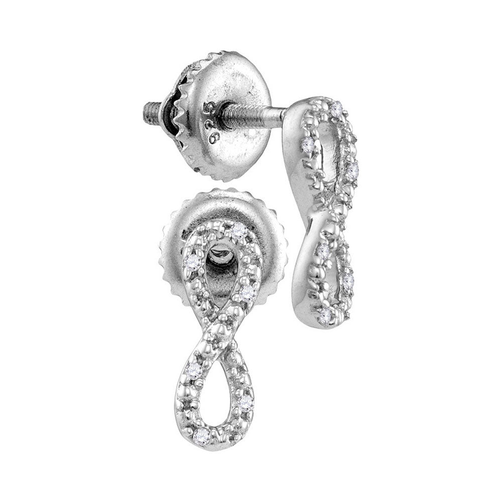 Sterling Silver Womens Round Diamond Vertical Infinity Earrings 1/20 Cttw