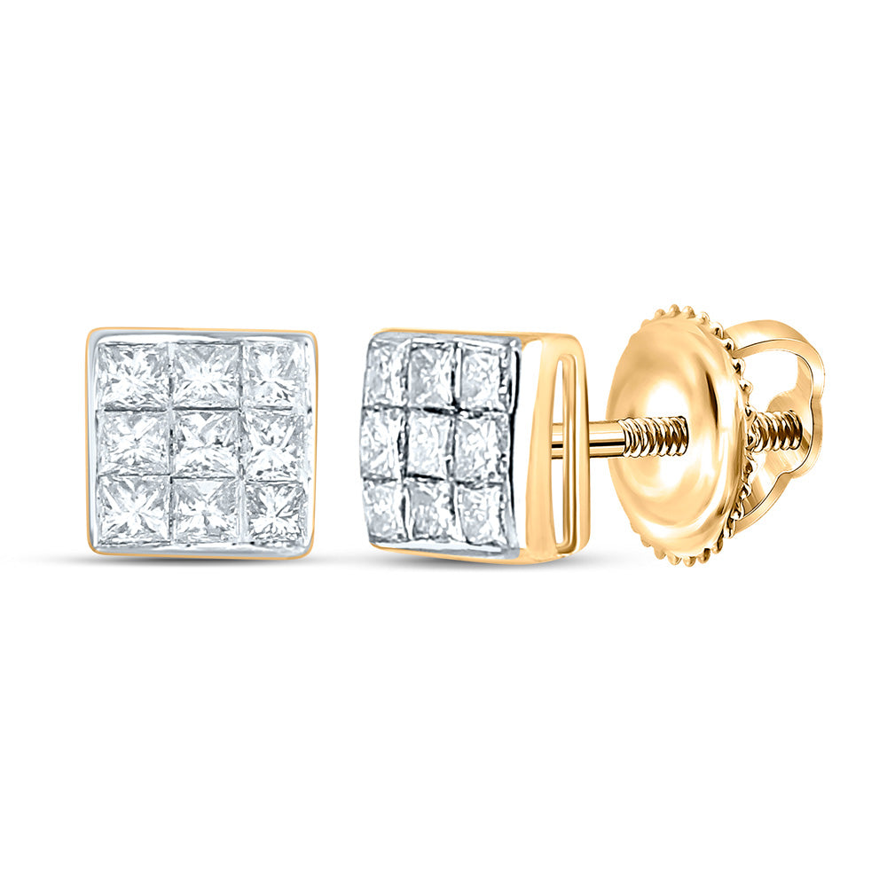 14kt Yellow Gold Womens Princess Diamond Square Earrings 1/4 Cttw